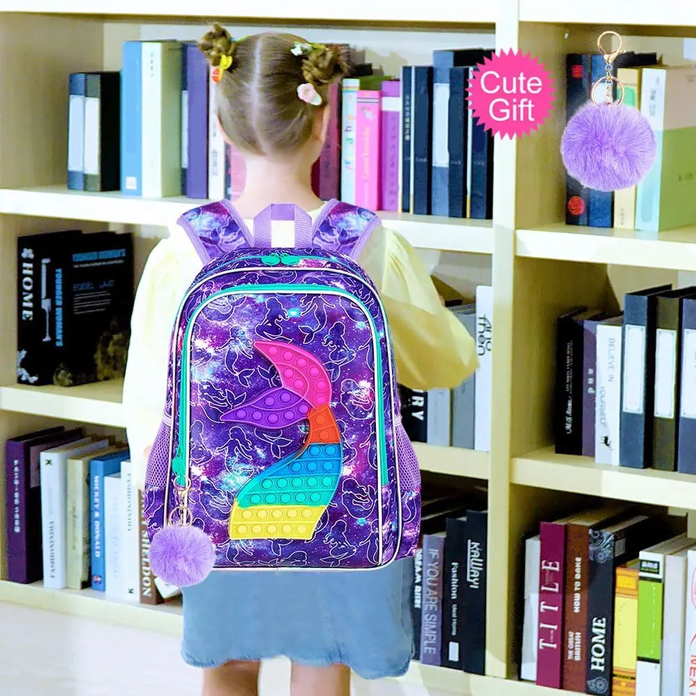 WZLVO Kids Backpack for Girls,Unicorn Mermaid Prechool Elementary Kindergarten School Bookbag and Lunch Box