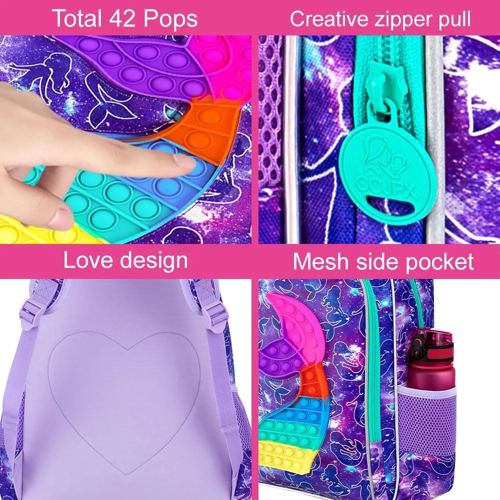 WZLVO Kids Backpack for Girls,Unicorn Mermaid Prechool Elementary Kindergarten School Bookbag and Lunch Box