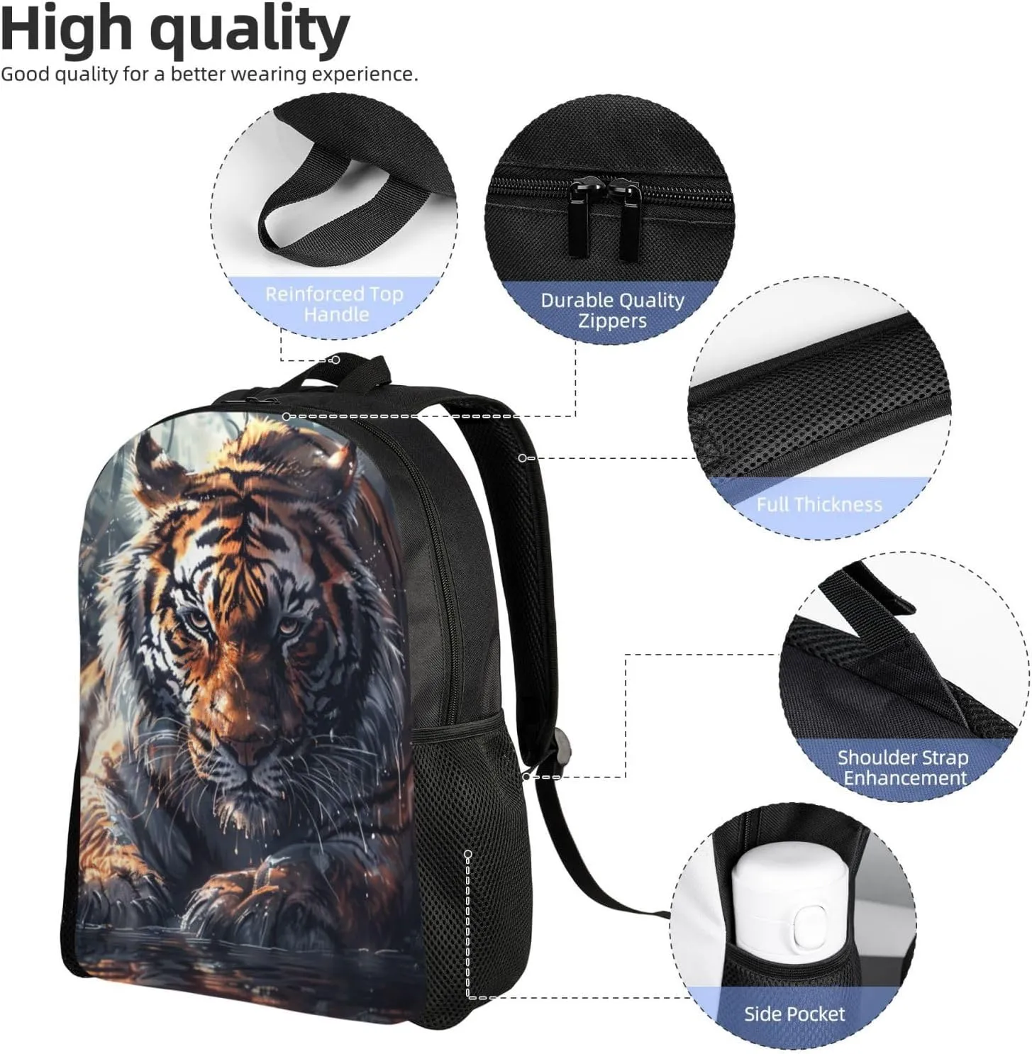 Xerial Crouching Tiger Backpack Waterproof Anti Theft Durable Light Laptop Bag Backpacks For Women Men Travel Gym Backpack