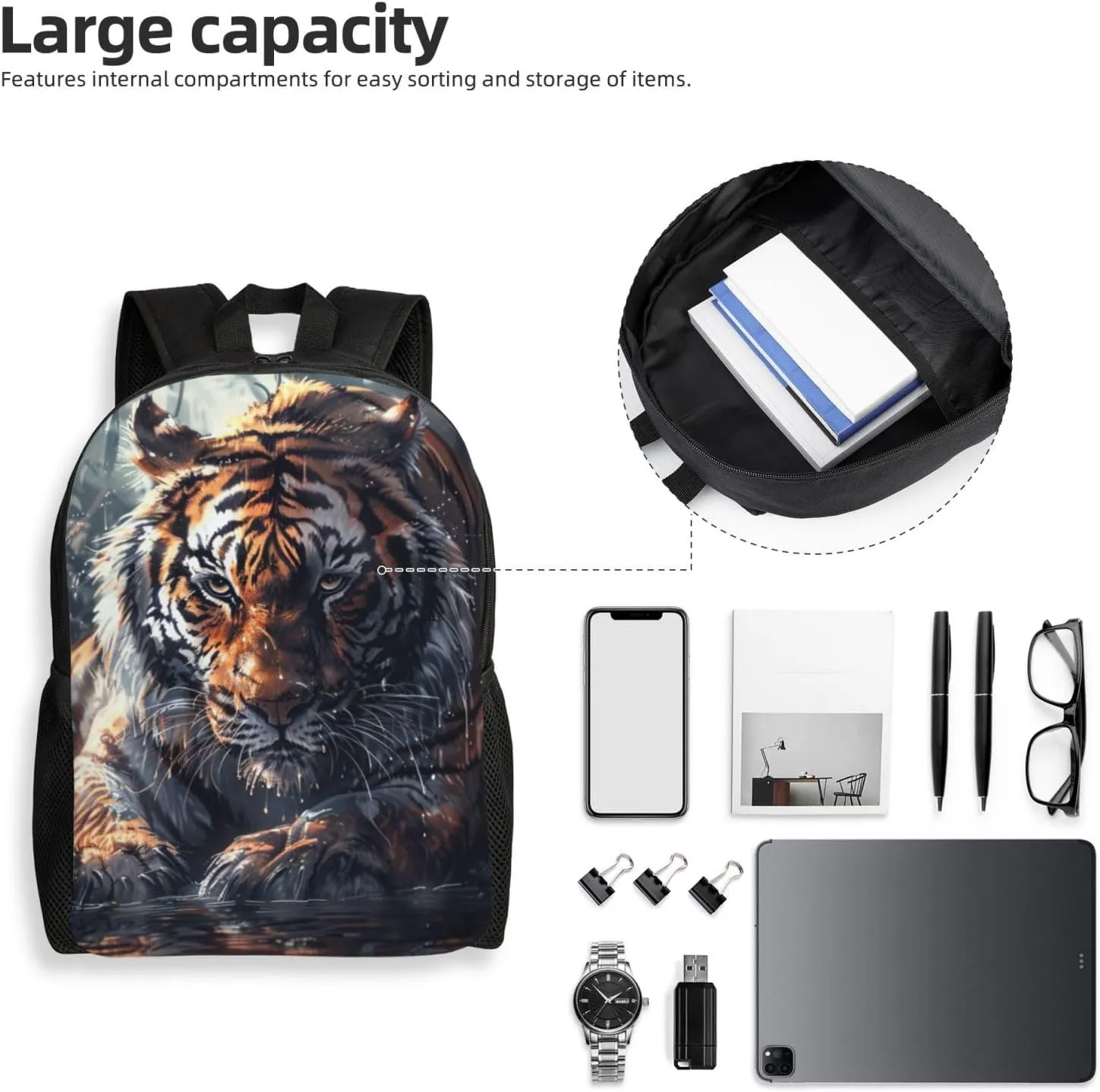 Xerial Crouching Tiger Backpack Waterproof Anti Theft Durable Light Laptop Bag Backpacks For Women Men Travel Gym Backpack
