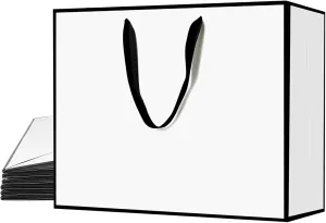 Xloey White and Black Gift Bags,6Pcs 17"x5.5"x12.6" Large Gift Bags with Handles,Kraft Paper Shopping Bags with Ribbon Handles,Gift Wrap Bags for Wedding,Birthday,Christmas,Anniversary