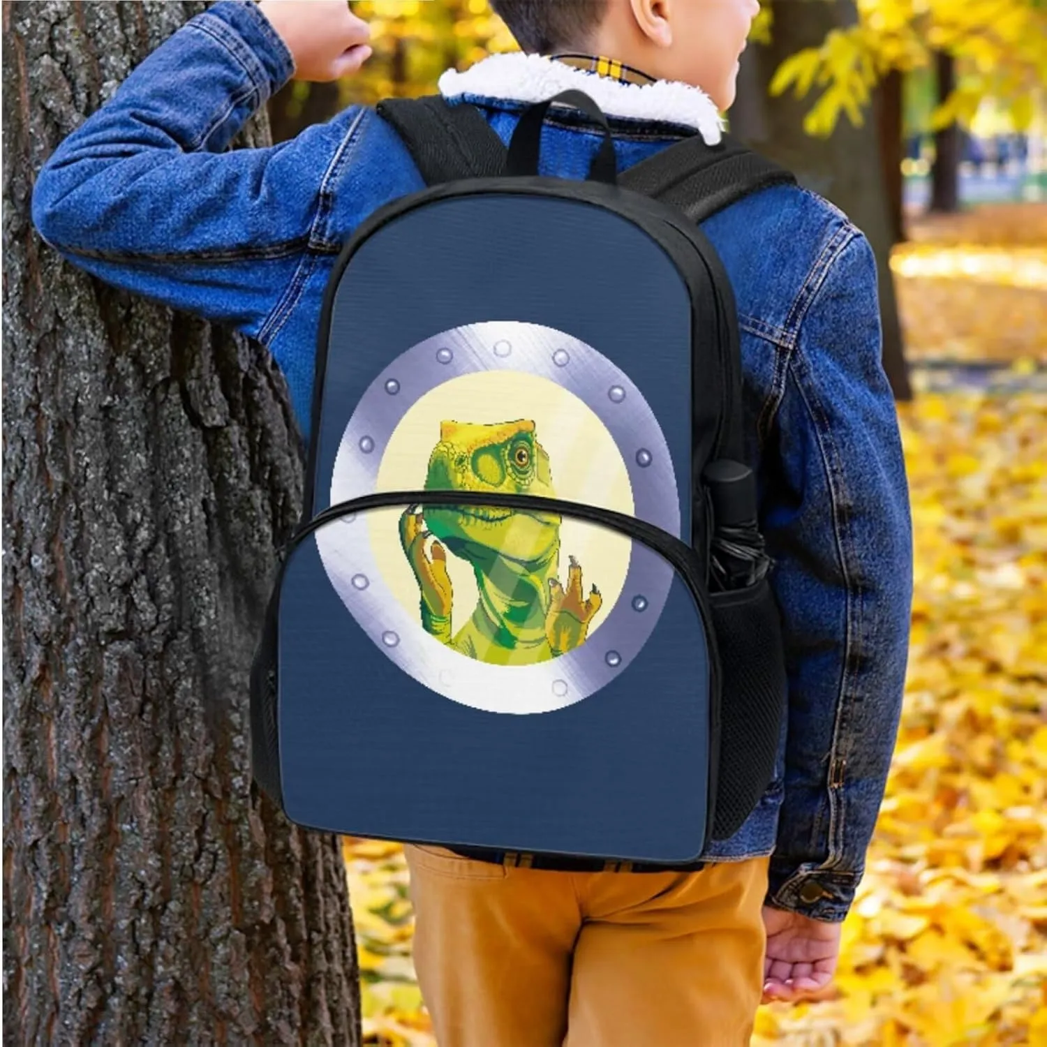 Xoenoiee Cute Dinosaur Pattern Kids Backpack Set for Boys Girls 17in School Backpack & Lunch Bag & Pencil Bag 3 in 1 Set for School Picnic Travel