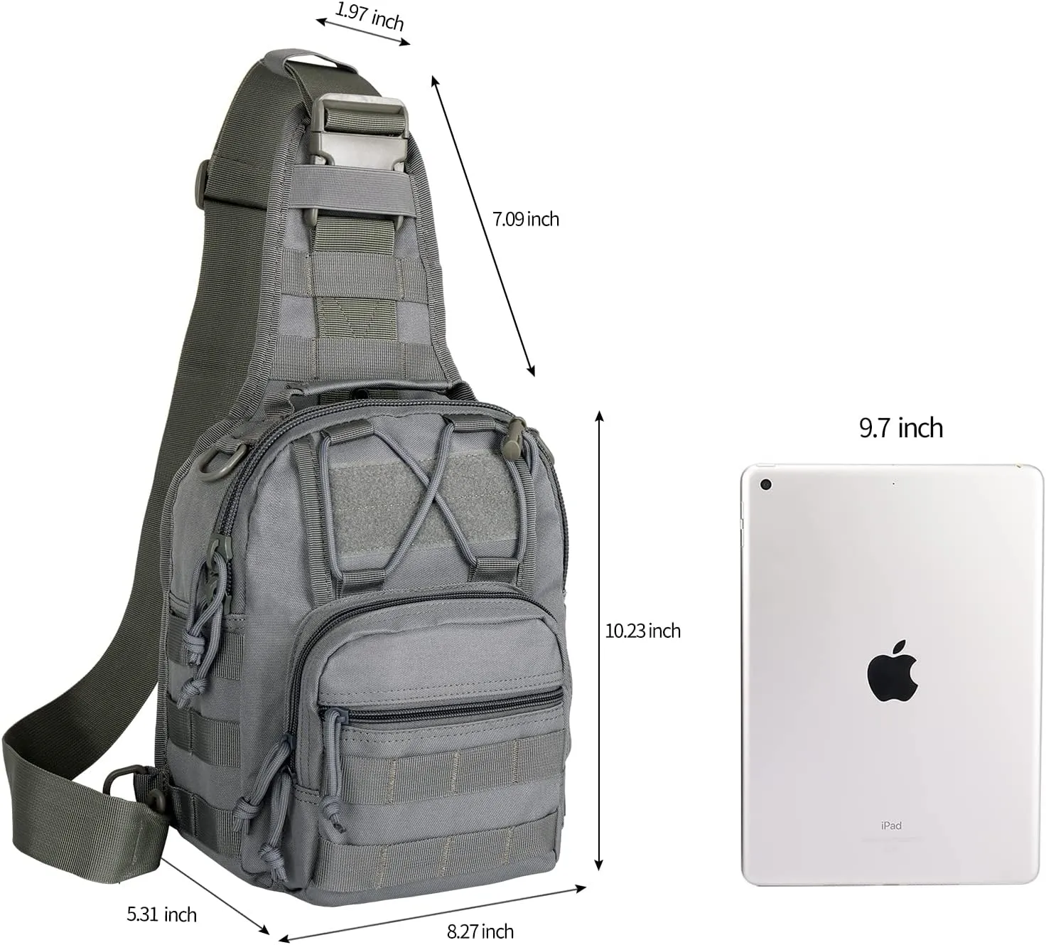 YAKEDA Tactical EDC Backpack Military Sling Backpack Shoulder Bag for Travel,Outdoor,Hiking, (Gray) 10.24 * 8.27 * 4.33 inches