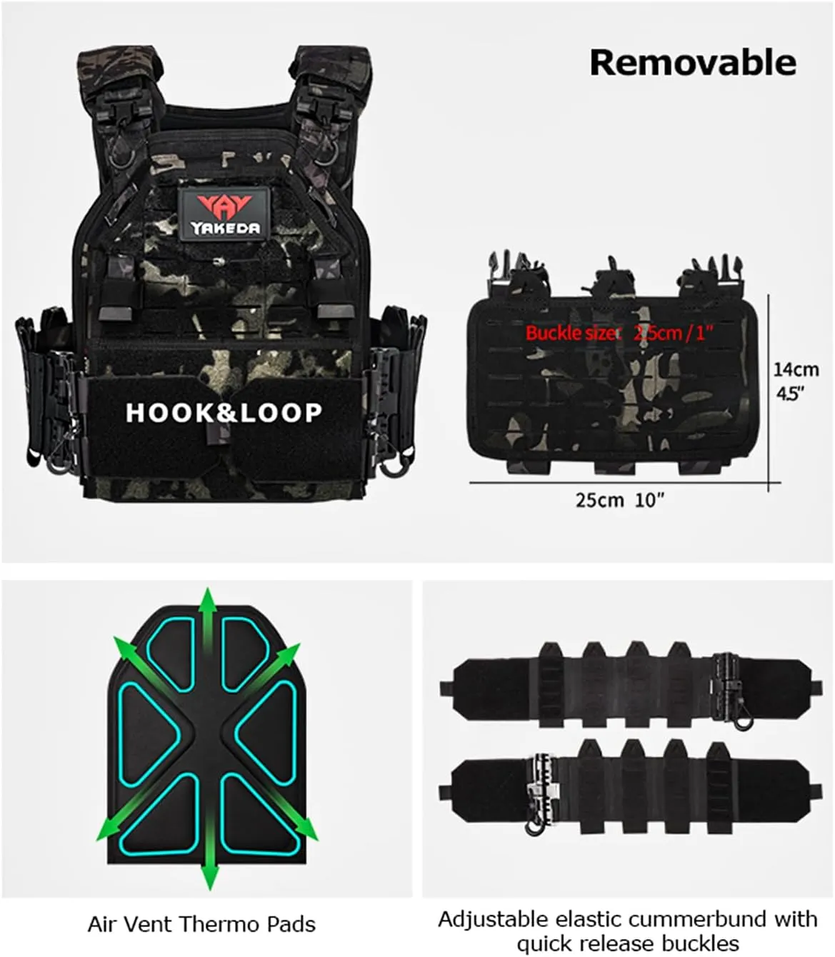 YAKEDA Tactical Outdoor Vest for Men /1000D Nylon Quick Release Laser-Cutting Modular Lightweight Vest