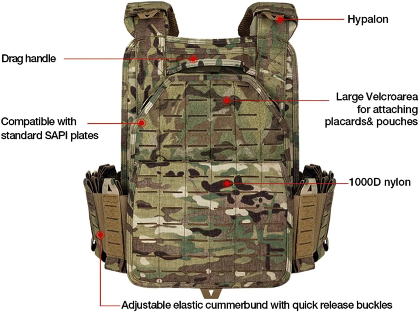 YAKEDA Tactical Outdoor Vest for Men /1000D Nylon Quick Release Laser-Cutting Modular Lightweight Vest