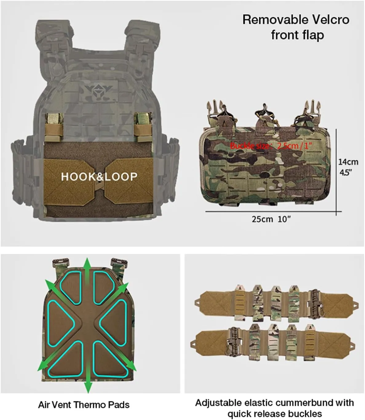 YAKEDA Tactical Outdoor Vest for Men /1000D Nylon Quick Release Laser-Cutting Modular Lightweight Vest