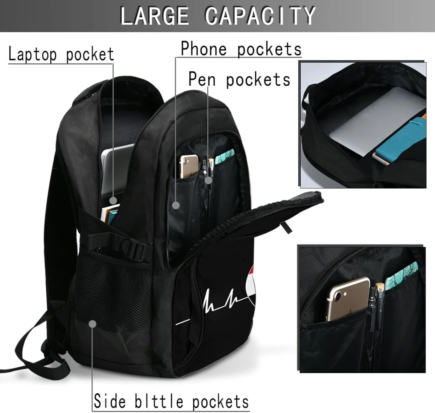 Yemen Yemeni Yemenian Flag Hearts Beats Business Laptop Backpack Travel Backpacks Outdoor Rucksack Large Bag Daypack with USB Charging Port Multi-Pocket for Hiking Camping