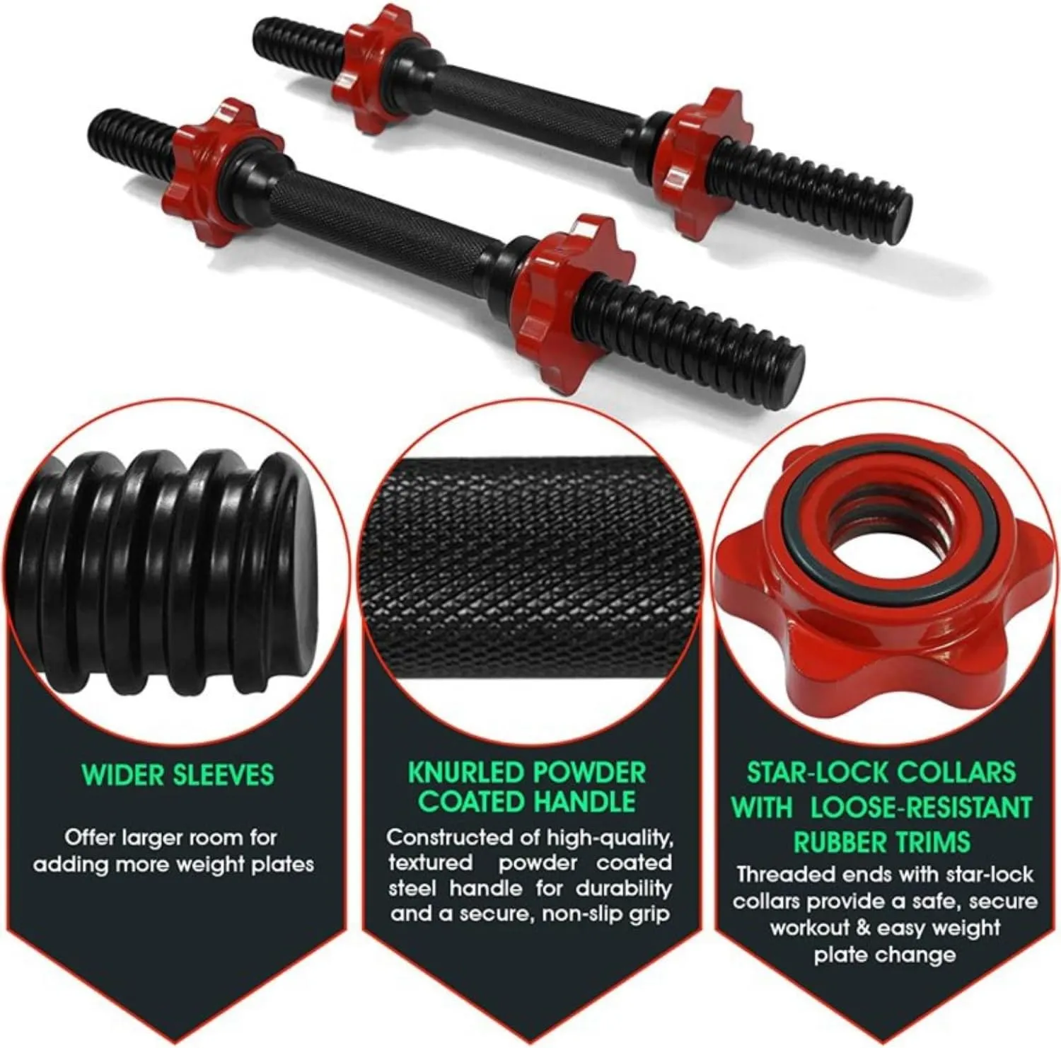 Yes4All Threaded Dumbbell Handles with Collars, Fit 1.15 inch Plates, Dumbbell Bar Connector, Quality Steel Weight Bar