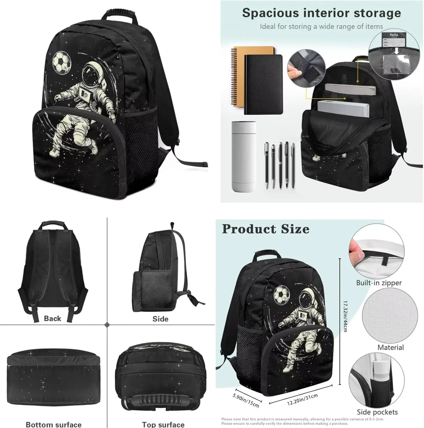 YEXIATODO Elementary School Backpack With Lunch Box Astronaut Soccer Bookbags for 6th Grade Boys Backpack Set 4 in 1 Kindergarten School Book Bag with Side Pocket