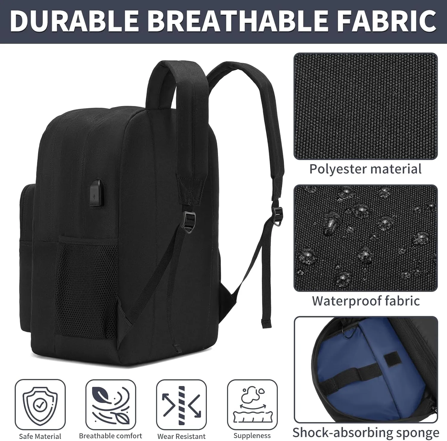 YGR Classic Carry-on Travel Backpack for Men and Women, Anti Theft Laptop Backpack with USB Charging Port for Work, Large Computer Backpack for College, Water Resistant, Outdoor Sports, Work, Black
