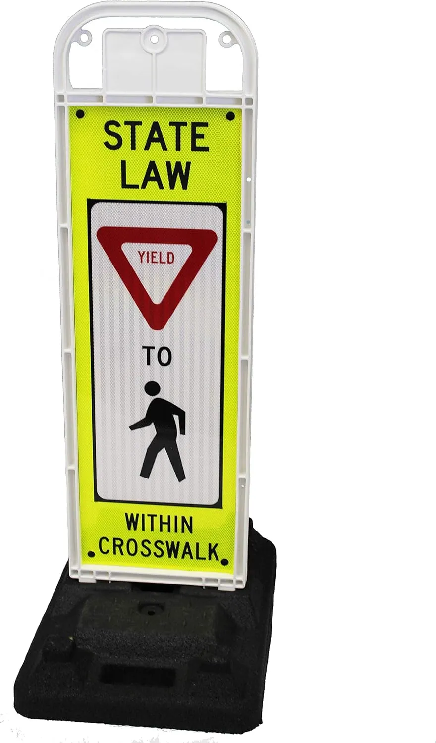 YIELD TO PEDESTRIAN, MUTCD COMPLIANT. Sign for School Zone/Crosswalks - U-Frame & 37lb U-Base (sign and base ship separately)