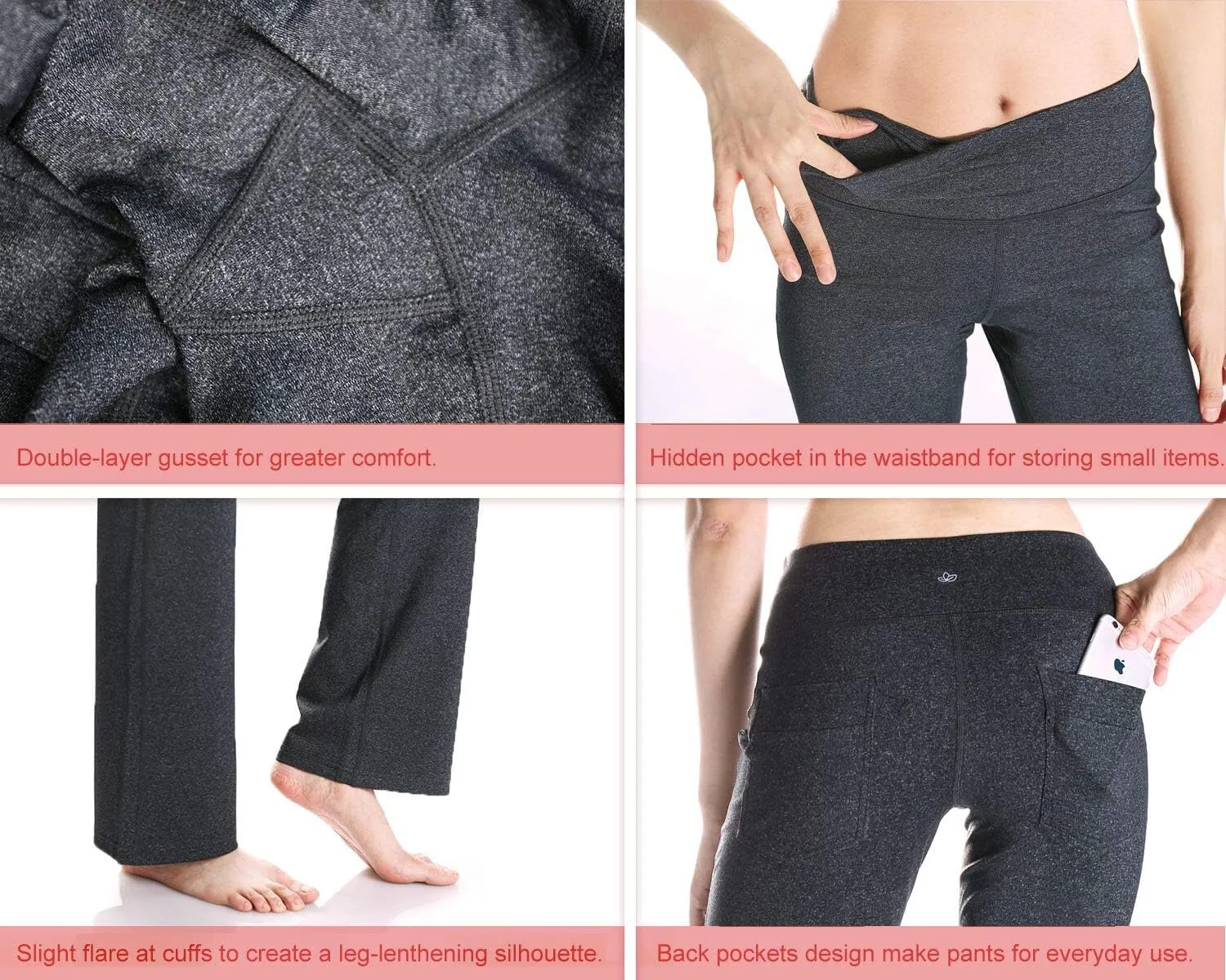 Yogipace,Petite/Regular/Tall,Women's Bootcut Yoga Pants Long Workout Pant with Back Pockets