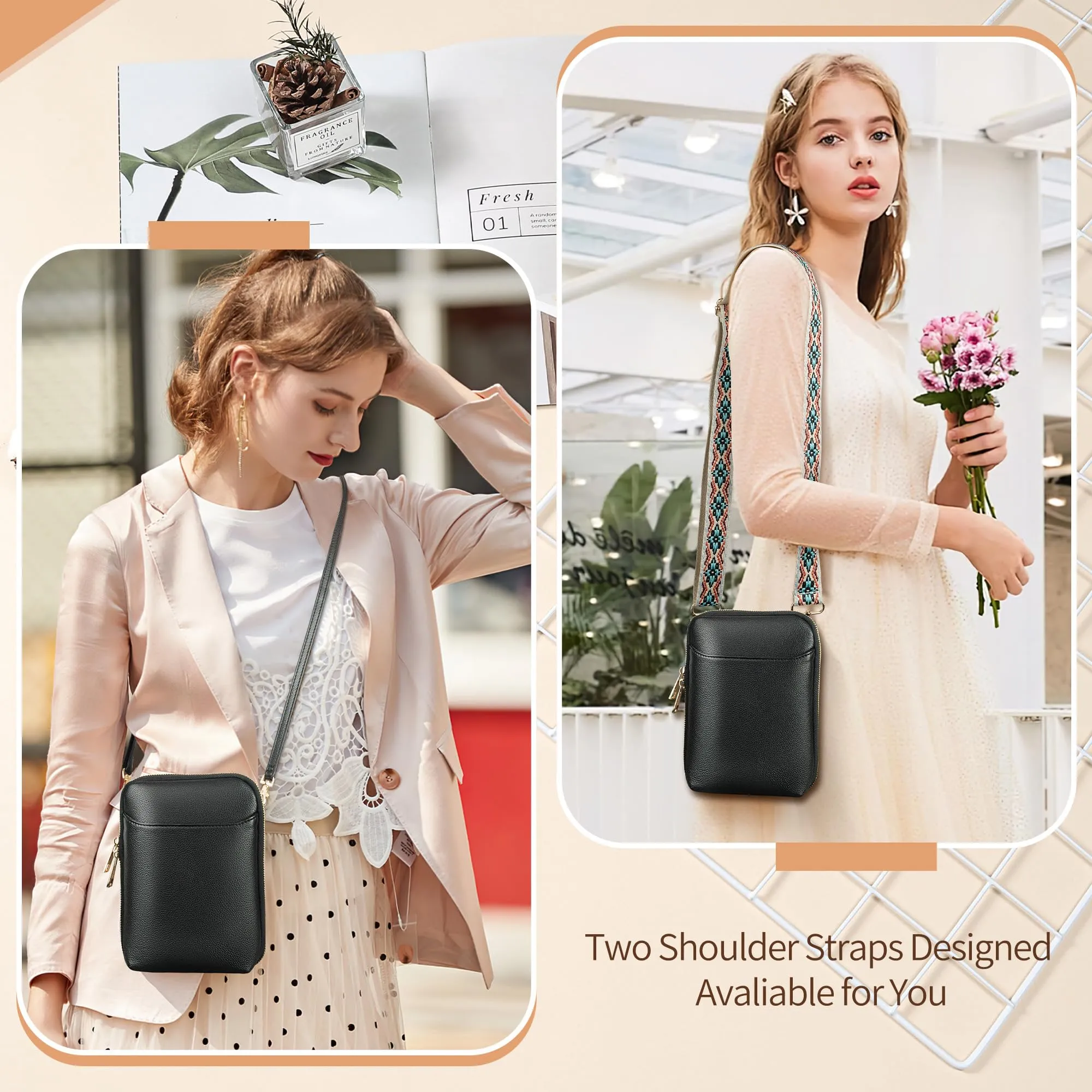 YOOLIFE Crossbody Bags for Women, Mothers Day Gifts for Mom Friend Birthday Gifts Black Leather Sling Bag Cross Body Bag for Women Travel Bag for Women RFID Blocking Cell Phone Walent Bag Gifts Her