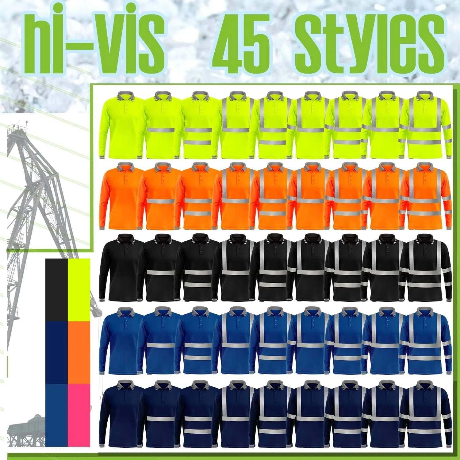 YOWESHOP Hi-Vis Safety T-Shirt Add Your Design Long Sleeve Protective Polo Shirts with Reflective Strips (M, Neon Yellow)