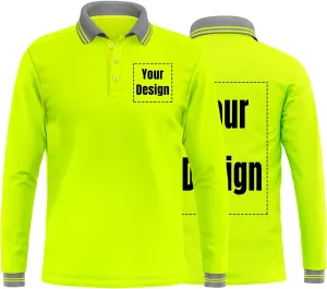 YOWESHOP Hi-Vis Safety T-Shirt Add Your Design Long Sleeve Protective Polo Shirts with Reflective Strips (M, Neon Yellow)
