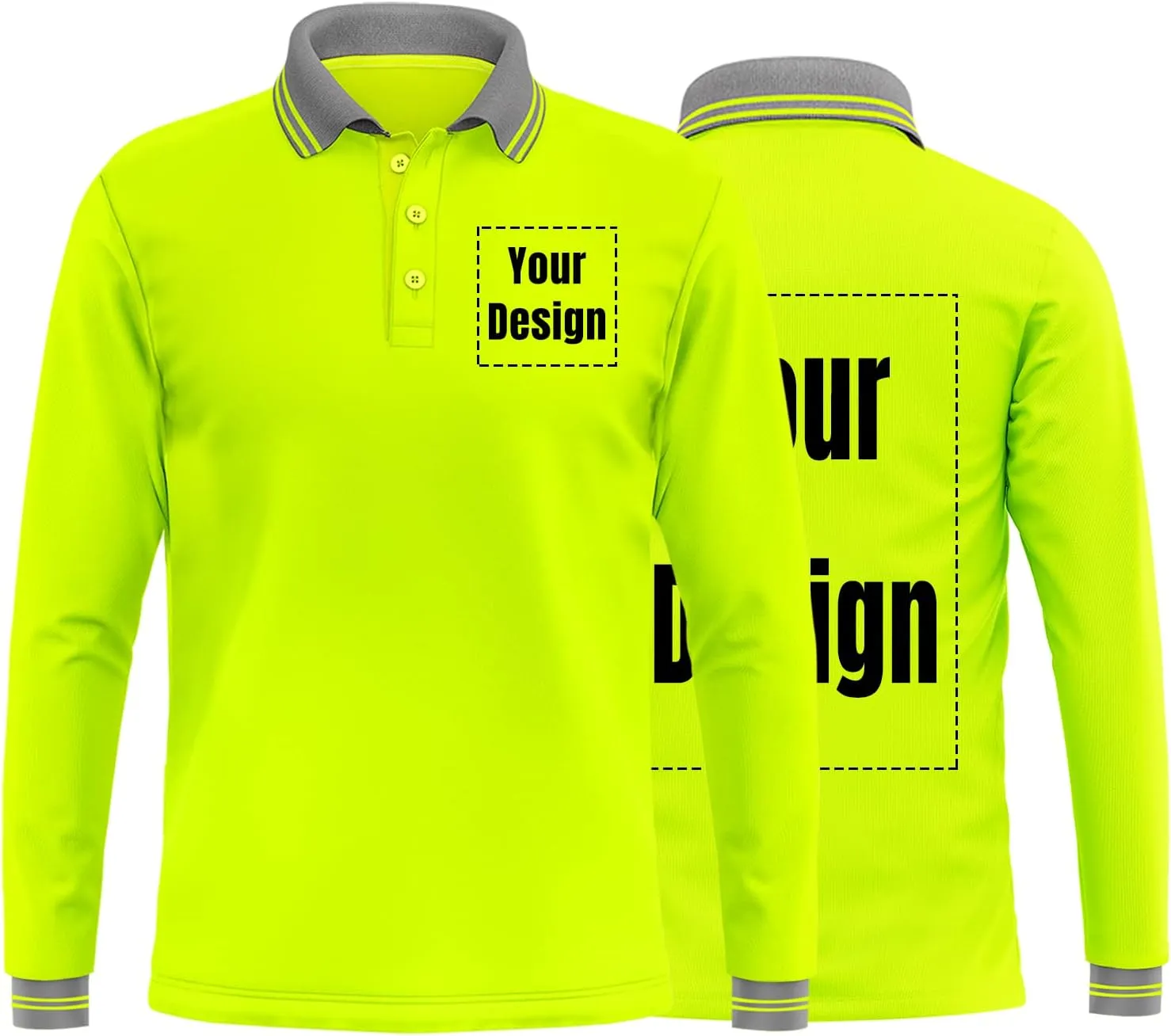 YOWESHOP Hi-Vis Safety T-Shirt Add Your Design Long Sleeve Protective Polo Shirts with Reflective Strips (M, Neon Yellow)