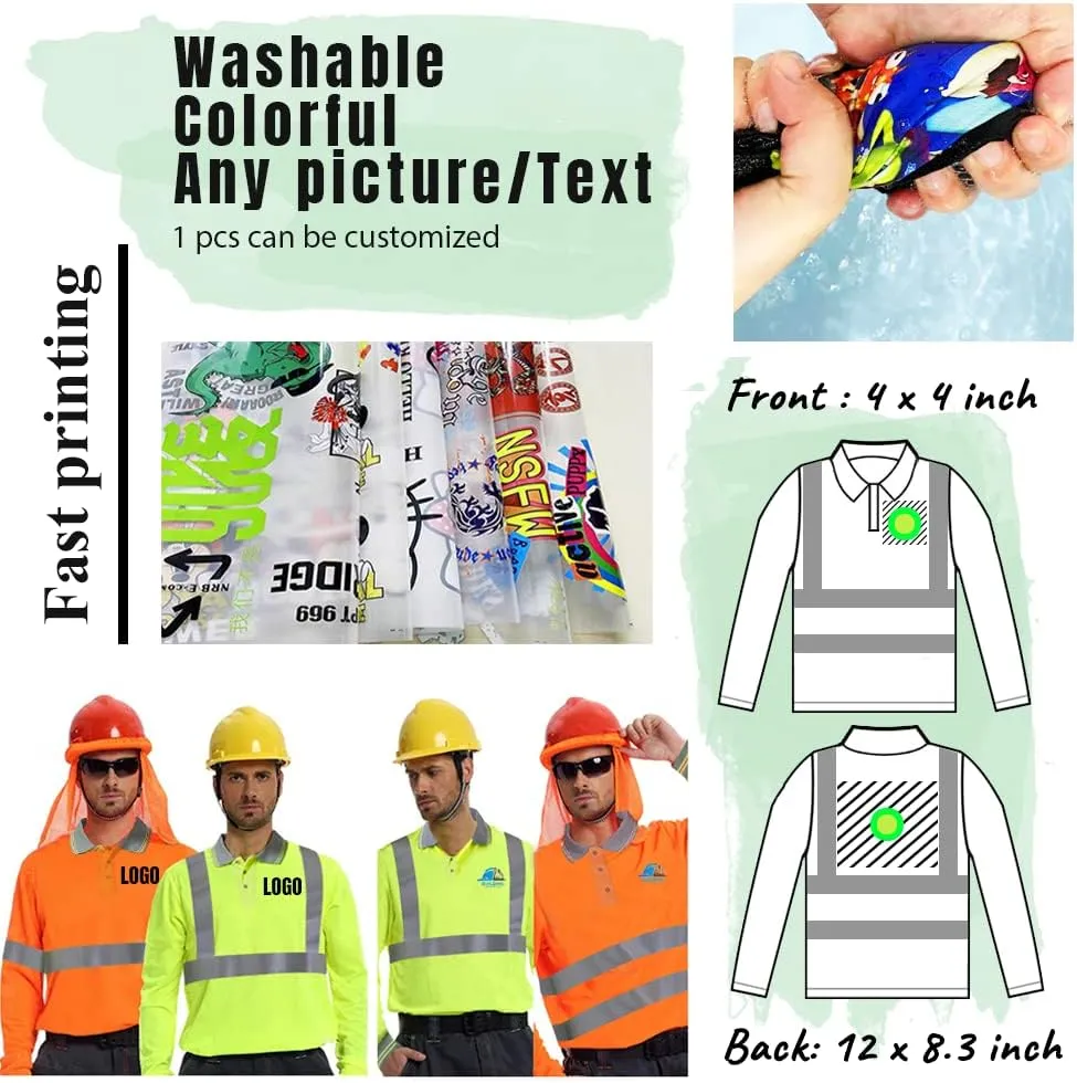 YOWESHOP Hi-Vis Safety T-Shirt Add Your Design Long Sleeve Protective Polo Shirts with Reflective Strips (M, Neon Yellow)