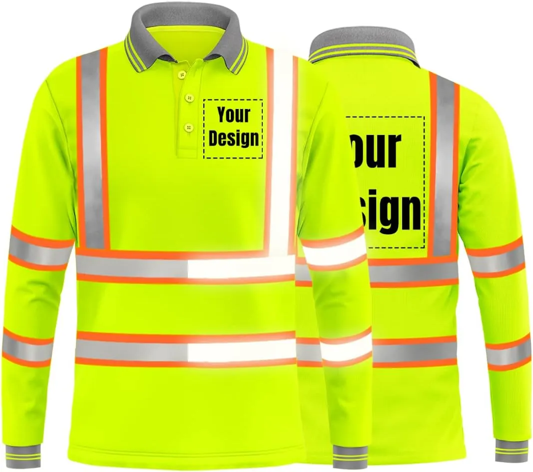 YOWESHOP Hi-Vis Safety T-Shirt Add Your Design Long Sleeve Workout Polo Shirts with Reflective Strips