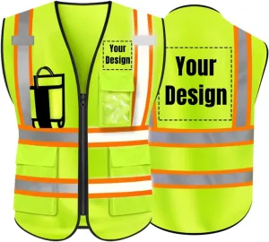 YOWESHOP High Visibility Safety Vest Customize Logo Hi-vis Reflective Protective Vest