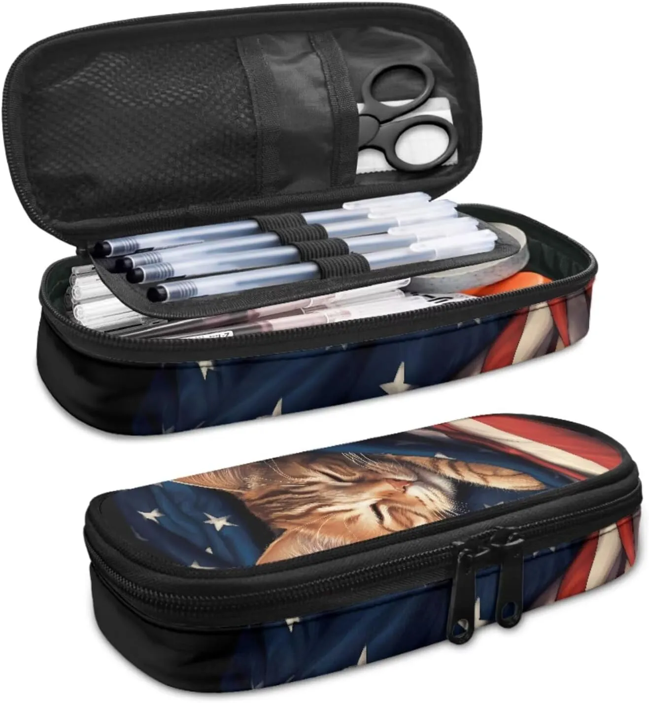Ystardream Cat School Supplies for Teen Girls Backpack with Lunch Box and Pencil Box Cute 3 in 1 Primary School Backpack for Girls for Schools Nurseries Kindergartens School Gifts American Flag