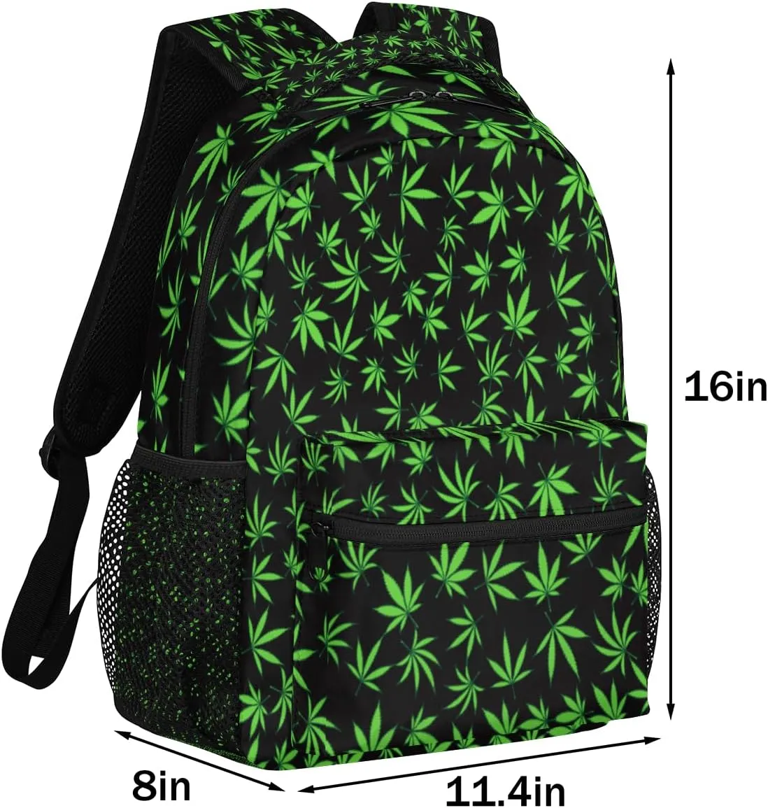 Yzrwebo Cannabis Leaves Backpack for Boys Girls, Green Leave School Bookbag Casual Daypack Computer Laptop Backpack, Adults Sports Hiking Travel Camping Backpack