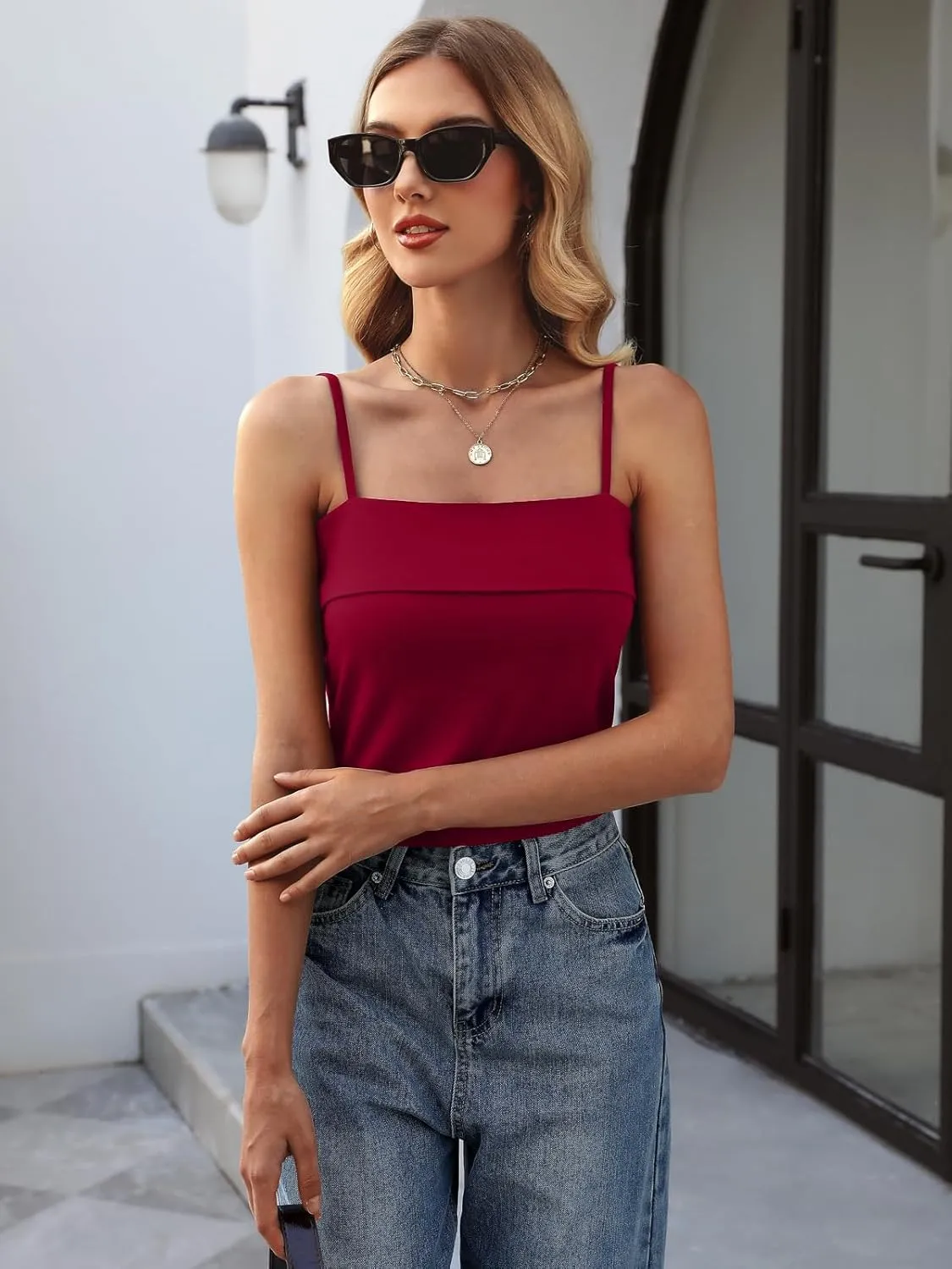 ZANZEA Tank Tops for Women 2025 Square Neck Camisole Adjustable Spaghetti Strap Basic Going Out Tops