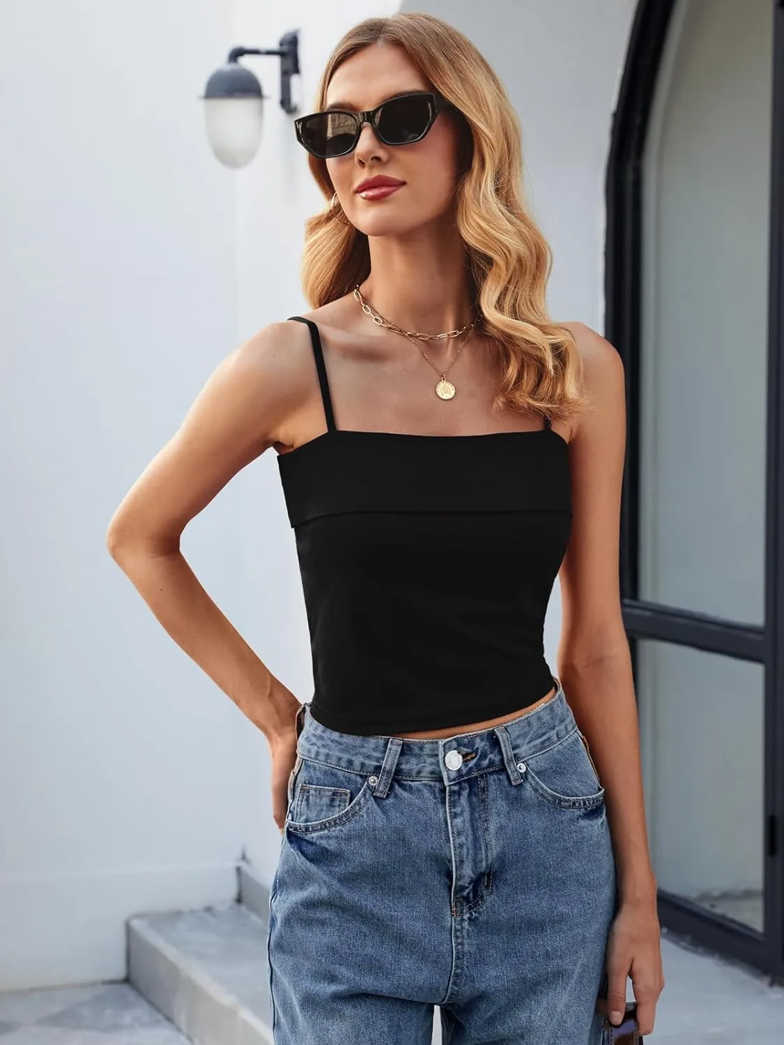 ZANZEA Tank Tops for Women 2025 Square Neck Camisole Adjustable Spaghetti Strap Basic Going Out Tops