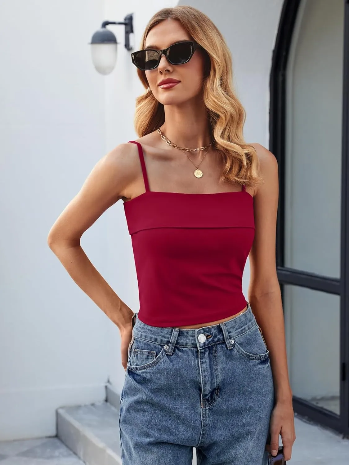 ZANZEA Tank Tops for Women 2025 Square Neck Camisole Adjustable Spaghetti Strap Basic Going Out Tops