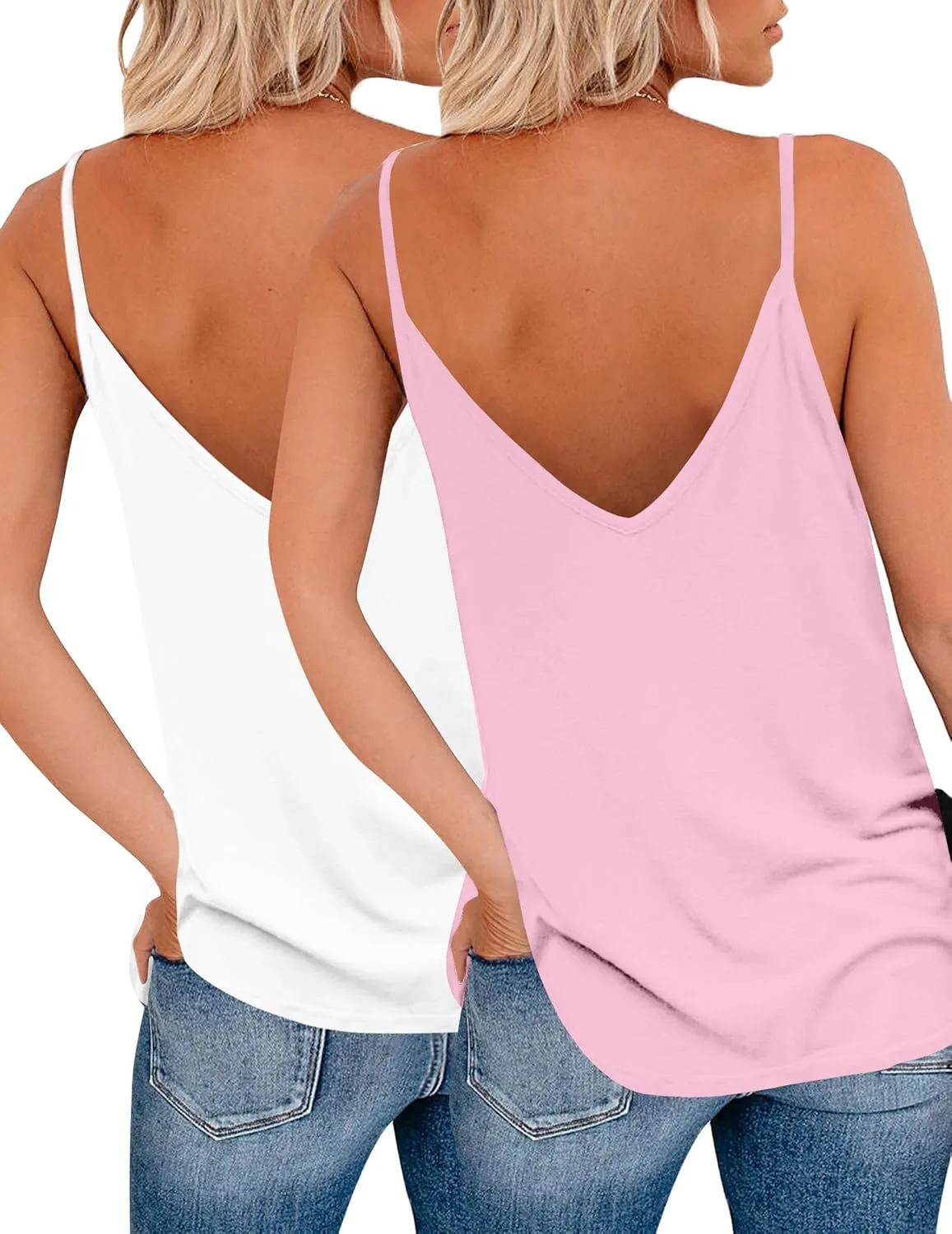 Zeagoo Womens V Neck Camisole Tank Top Strap Sleeveless T Shirt Casual Loose Vest Blouse - S-XXL