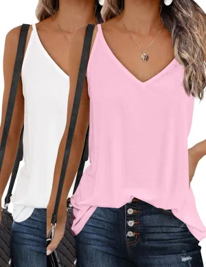 Zeagoo Womens V Neck Camisole Tank Top Strap Sleeveless T Shirt Casual Loose Vest Blouse - S-XXL