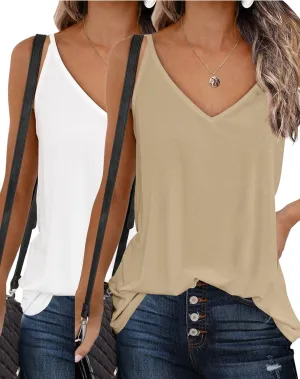 Zeagoo Womens V Neck Camisole Tank Top Strap Sleeveless T Shirt Casual Loose Vest Blouse - S-XXL