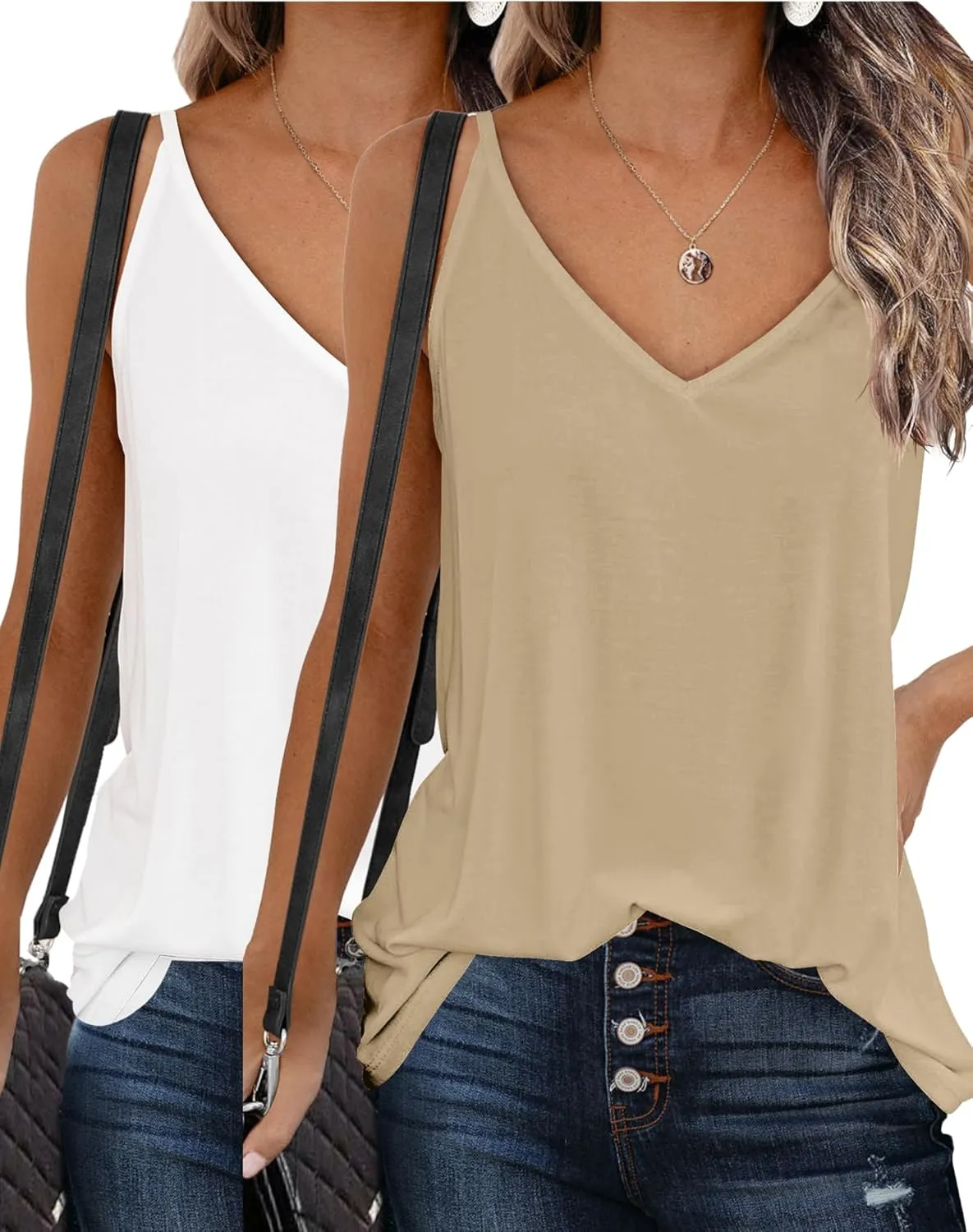Zeagoo Womens V Neck Camisole Tank Top Strap Sleeveless T Shirt Casual Loose Vest Blouse - S-XXL