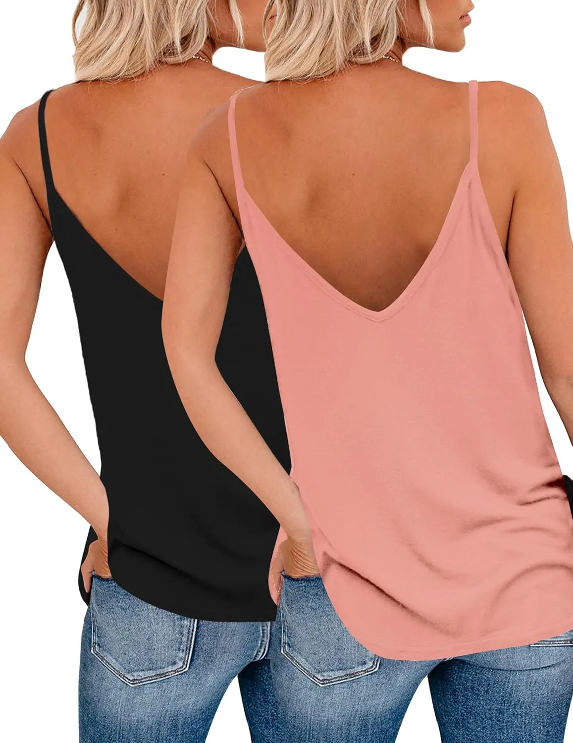 Zeagoo Womens V Neck Camisole Tank Top Strap Sleeveless T Shirt Casual Loose Vest Blouse - S-XXL