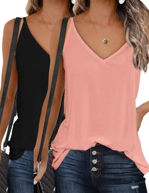 Zeagoo Womens V Neck Camisole Tank Top Strap Sleeveless T Shirt Casual Loose Vest Blouse - S-XXL
