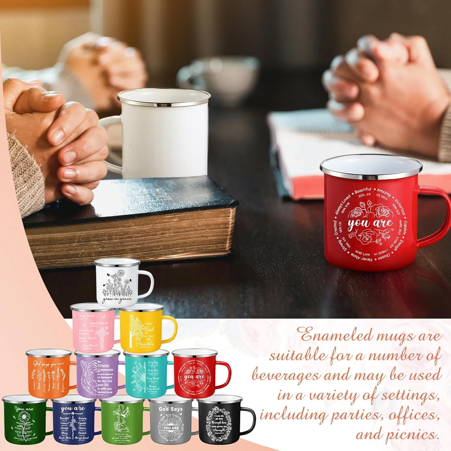 Zhehao 12 Pack Christian Gift for Women Faith Coffee Mugs with Bible Verses, 12oz Inspirational Religious Cups with Handles, Jesus Gift Set for Women, Men, Friends, Birthday, Church, Mother's Day