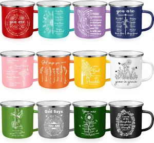 Zhehao 12 Pack Christian Gift for Women Faith Coffee Mugs with Bible Verses, 12oz Inspirational Religious Cups with Handles, Jesus Gift Set for Women, Men, Friends, Birthday, Church, Mother's Day