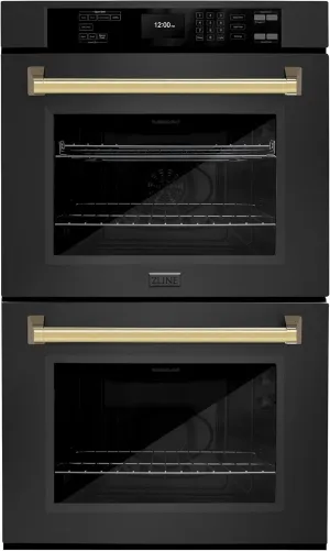 ZLINE 30 in. Autograph Edition Professional True Convection Double Wall Oven with Air Fry and Self Clean in Black Stainless Steel with Polished Gold Handles (WADBZ-30-G)