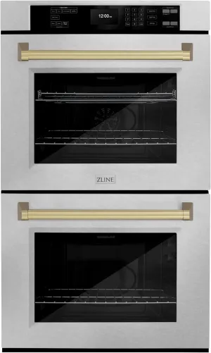 ZLINE 30 in. Autograph Edition Professional True Convection Double Wall Oven with Air Fry and Self Clean in Satin Stainless Steel with Champagne Bronze Handles (WADSZ-30-CB)