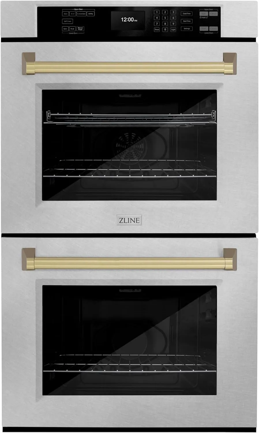 ZLINE 30 in. Autograph Edition Professional True Convection Double Wall Oven with Air Fry and Self Clean in Satin Stainless Steel with Champagne Bronze Handles (WADSZ-30-CB)