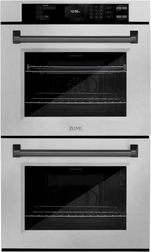 ZLINE 30 in. Autograph Edition Professional True Convection Double Wall Oven with Air Fry and Self Clean in Satin Stainless Steel with Matte Black Handles (WADSZ-30-MB)