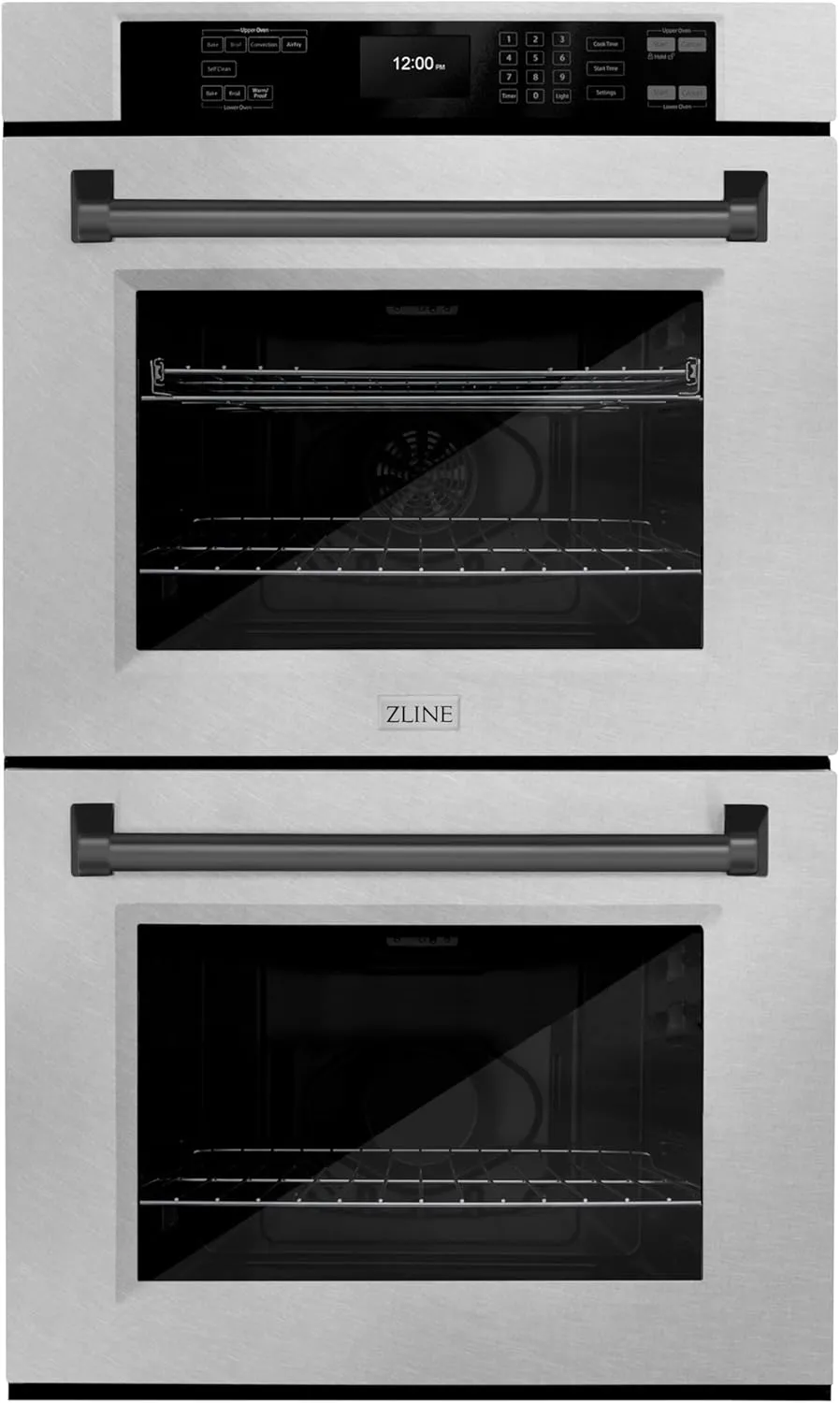 ZLINE 30 in. Autograph Edition Professional True Convection Double Wall Oven with Air Fry and Self Clean in Satin Stainless Steel with Matte Black Handles (WADSZ-30-MB)