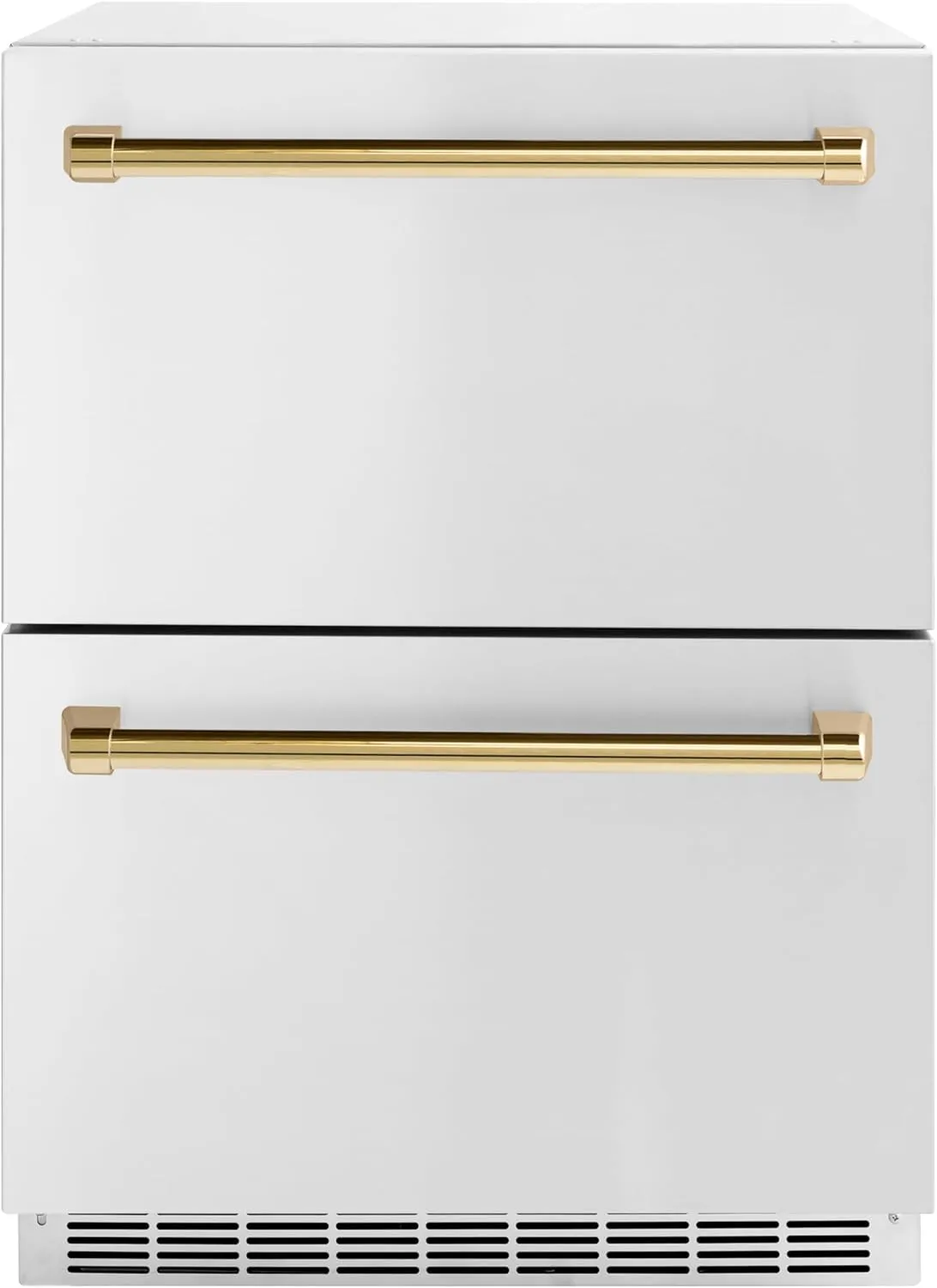 ZLINE Autograph Edition 24 in. Touchstone 168 Can Outdoor-Rated Dual Refrigerator Drawer with Stainless Steel Doors and Polished Gold Handles (RDSOZ-ST-24-G)