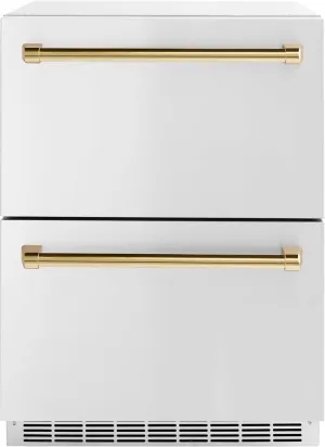 ZLINE Autograph Edition 24 in. Touchstone 168 Can Outdoor-Rated Dual Refrigerator Drawer with Stainless Steel Doors and Polished Gold Handles (RDSOZ-ST-24-G)