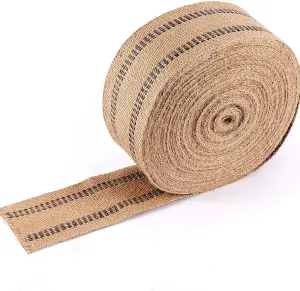ZOENHOU 3.5 Inch x 21.8 Yard Upholstery Jute Webbing, Thickened Jute Chair Webbing Furniture Webbing Natural with Black Stripes for Outdoor Indoor