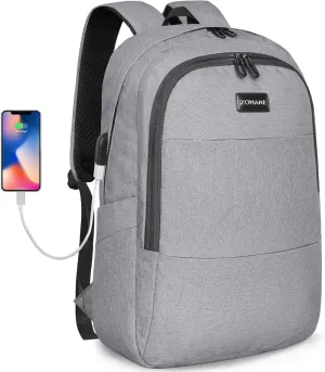 ZOMAKE Travel Laptop Backpack Water Resistant Anti-Theft Bag with USB Charging Port and Lock 14/15.6Inch Computer Business Backpacks Gift for Men Women(15.6 IN,A-Light Grey)