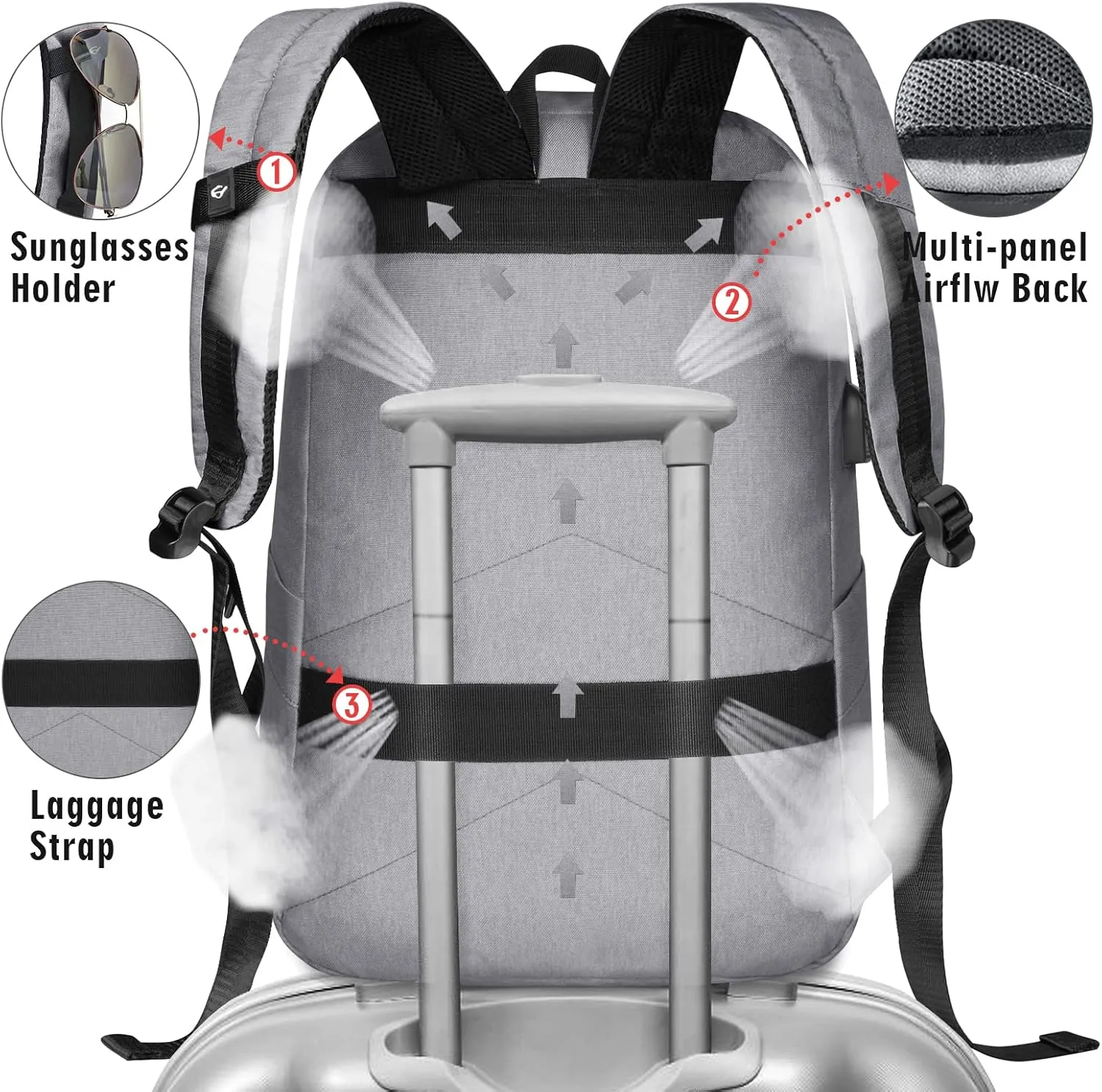 ZOMAKE Travel Laptop Backpack Water Resistant Anti-Theft Bag with USB Charging Port and Lock 14/15.6Inch Computer Business Backpacks Gift for Men Women(15.6 IN,A-Light Grey)