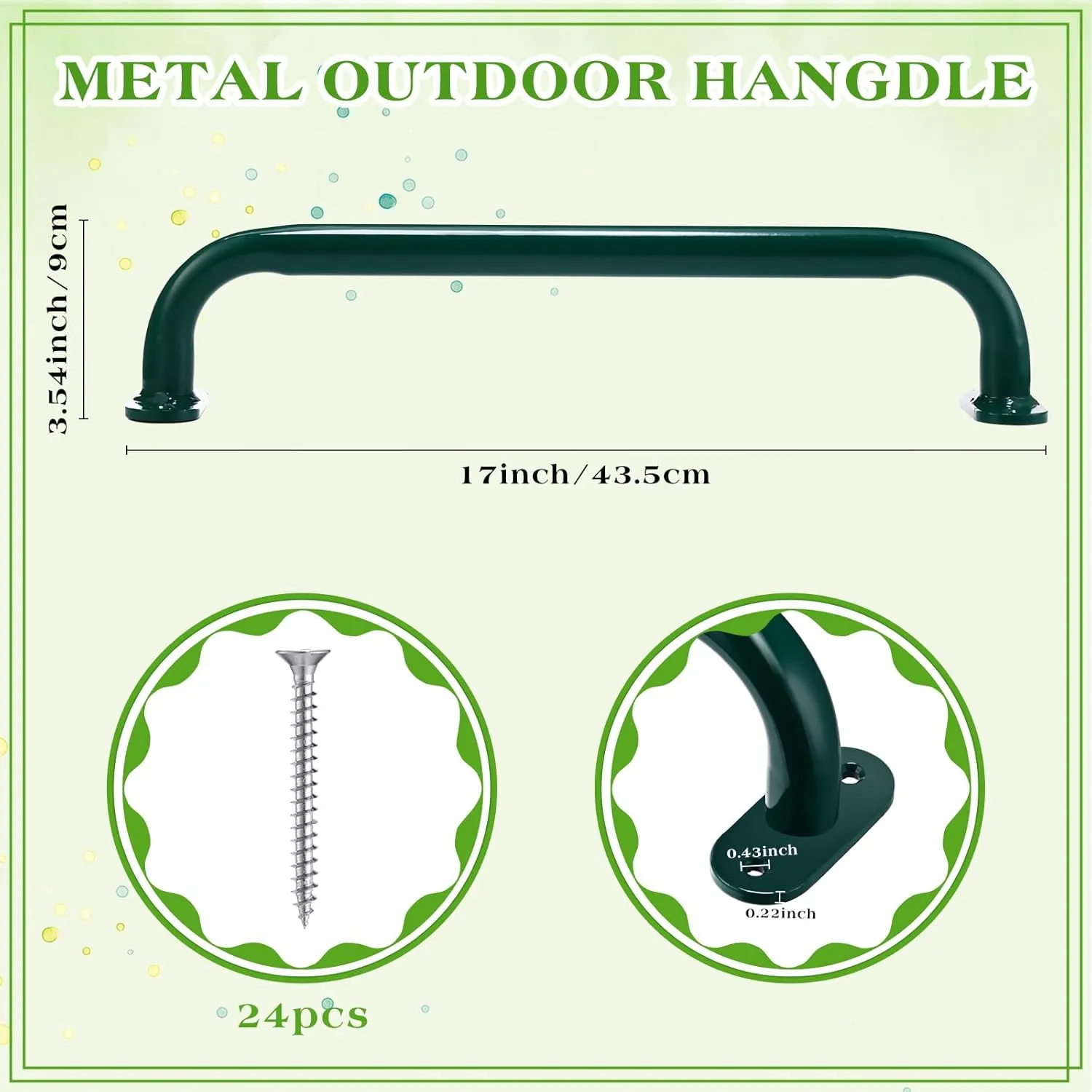Zonon 6 Pcs Safety Playground Handles Swing Set Metal Safety Handles Outdoor Swing Set Accessories Grab Playset Handles Grips Climbing Frame for Play House Jungle(Green, 17 Inch)