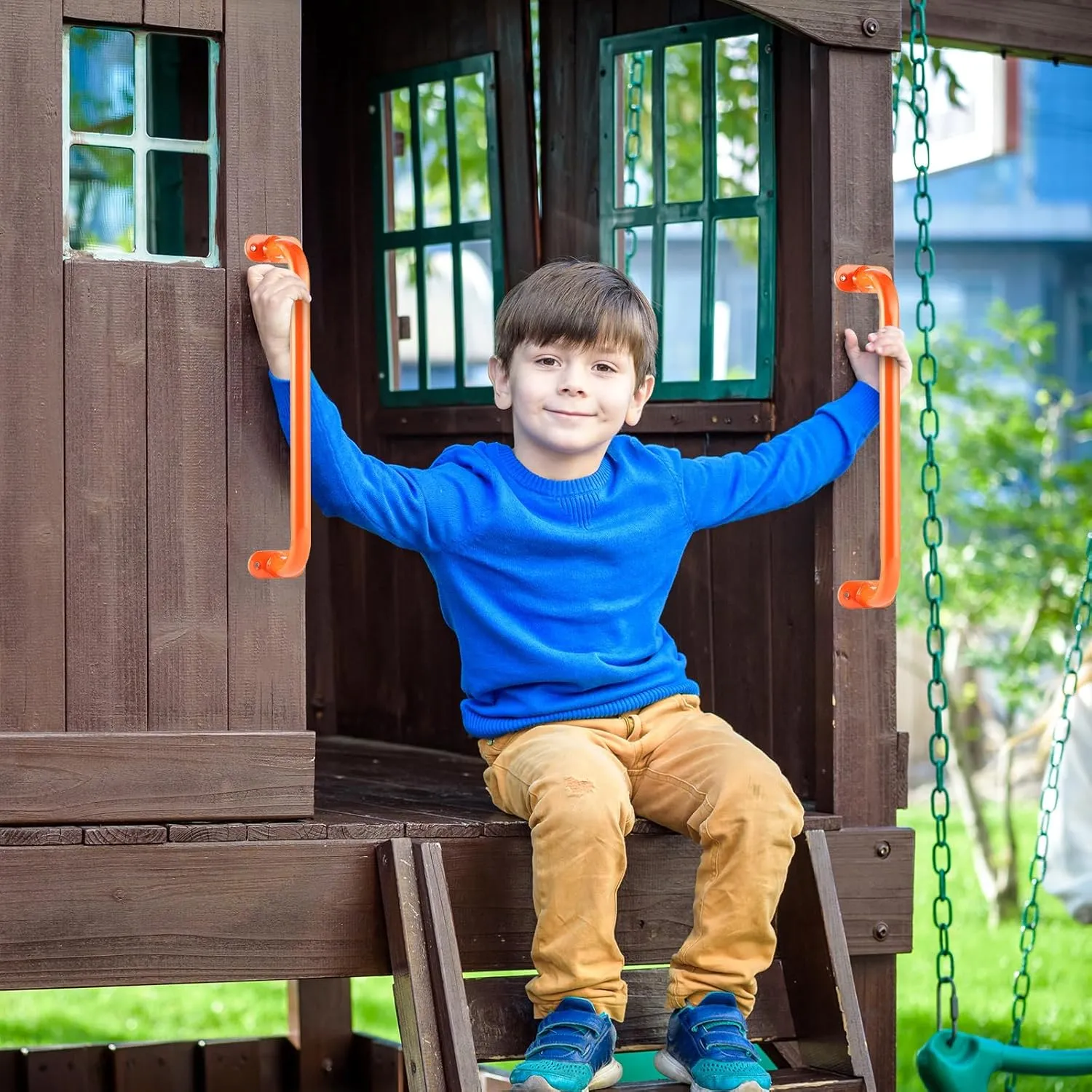 Zonon 6 Pcs Safety Playground Handles Swing Set Metal Safety Handles Outdoor Swing Set Accessories Grab Playset Handles Grips Climbing Frame for Play House Jungle(Orange, 17 Inch)