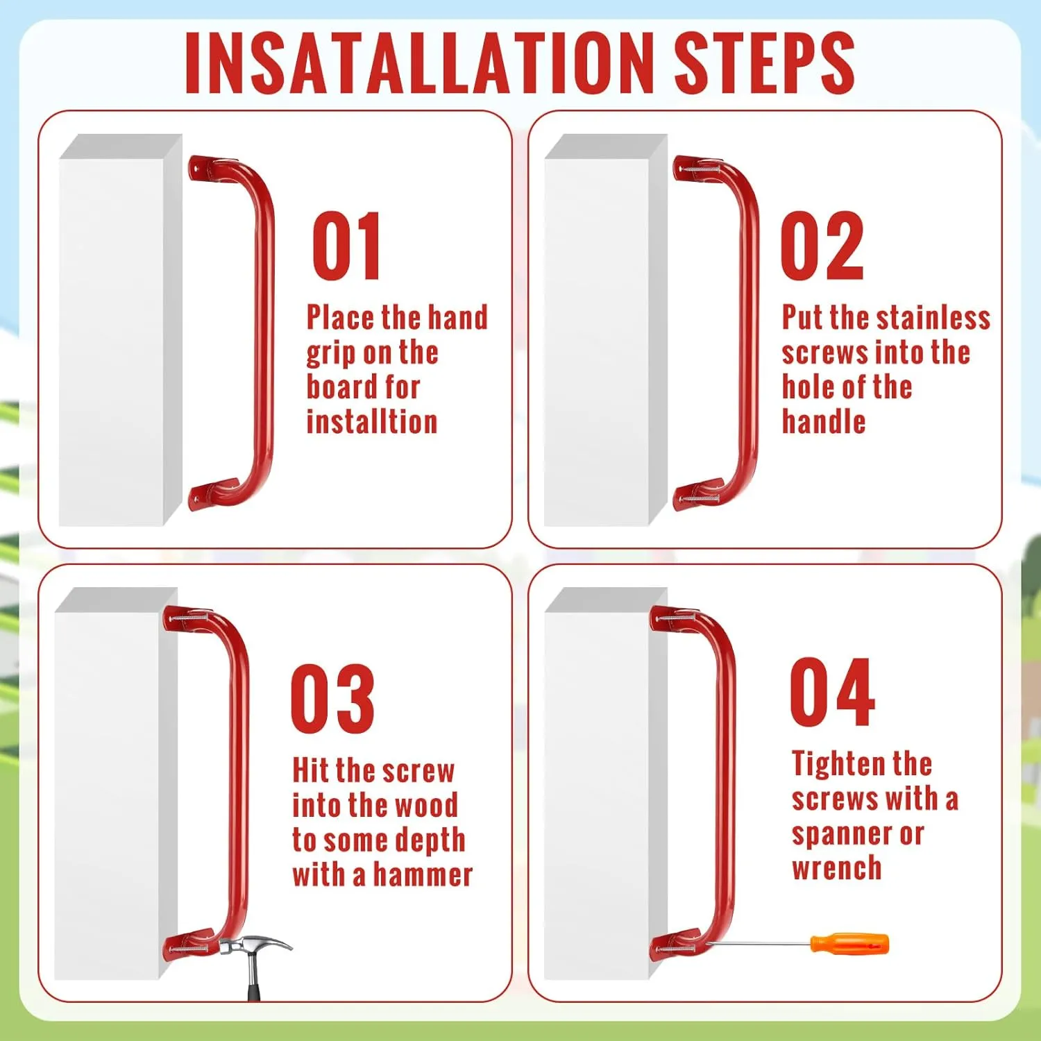 Zonon 6 Pcs Safety Playground Handles Swing Set Metal Safety Handles Outdoor Swing Set Accessories Grab Playset Handles Grips Climbing Frame for Play House Jungle(Red, 17 Inch)