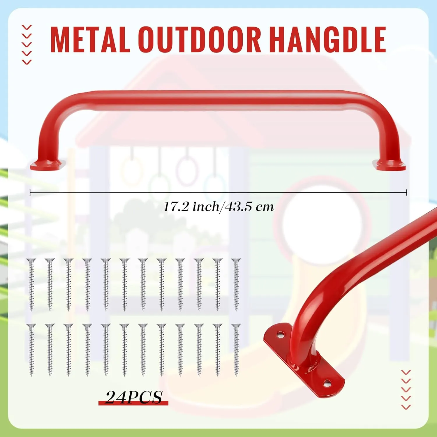 Zonon 6 Pcs Safety Playground Handles Swing Set Metal Safety Handles Outdoor Swing Set Accessories Grab Playset Handles Grips Climbing Frame for Play House Jungle(Red, 17 Inch)